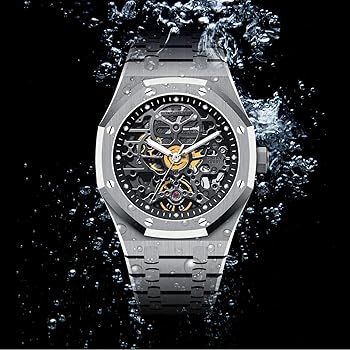 GEYA skeleton watch submerged in water