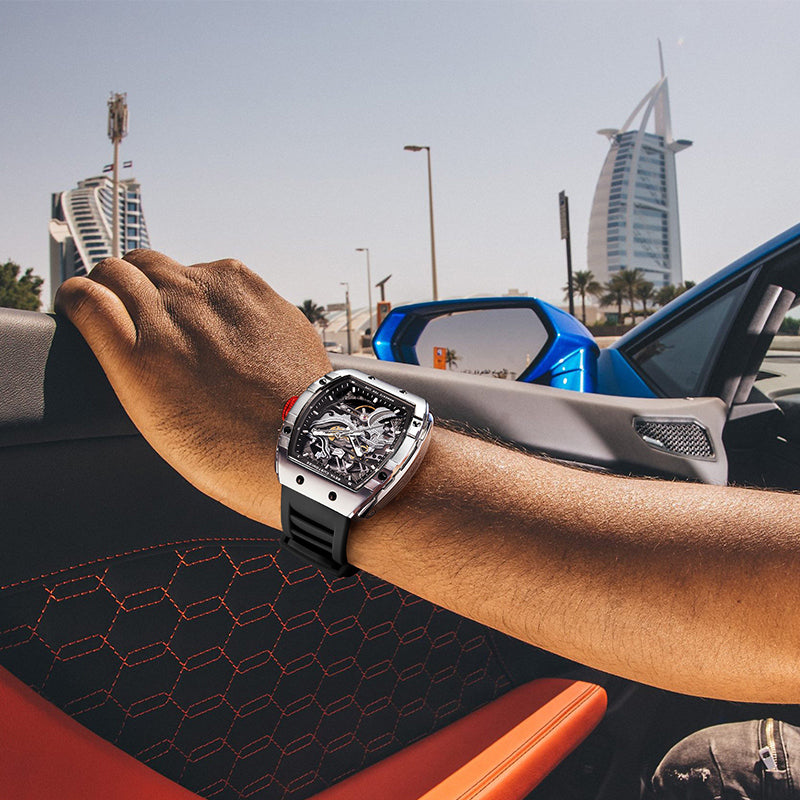 GEYA G78135 automatic watch being worn during everyday activity